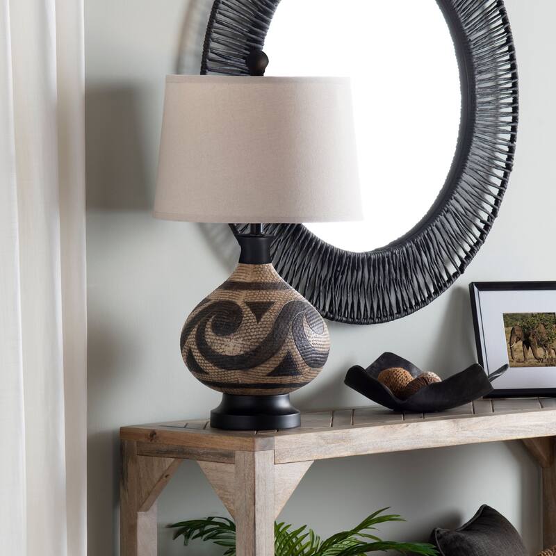 Ezekiel 3-Way Resin Table Lamp with Linen Oat Shade