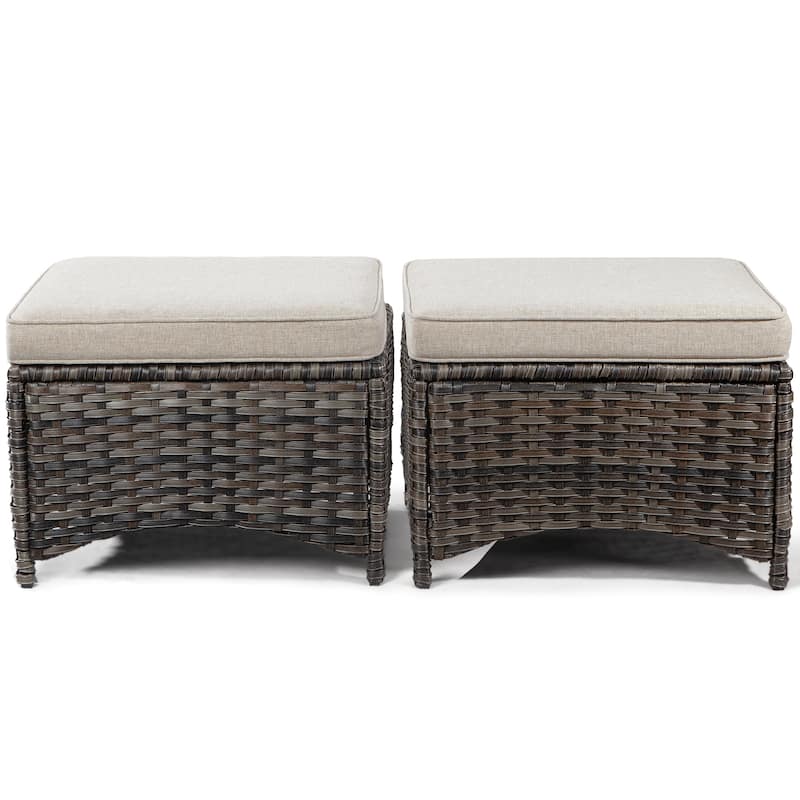 Cozywor 2-Piece Wicker Outdoor Patio Ottoman Set with Cushions