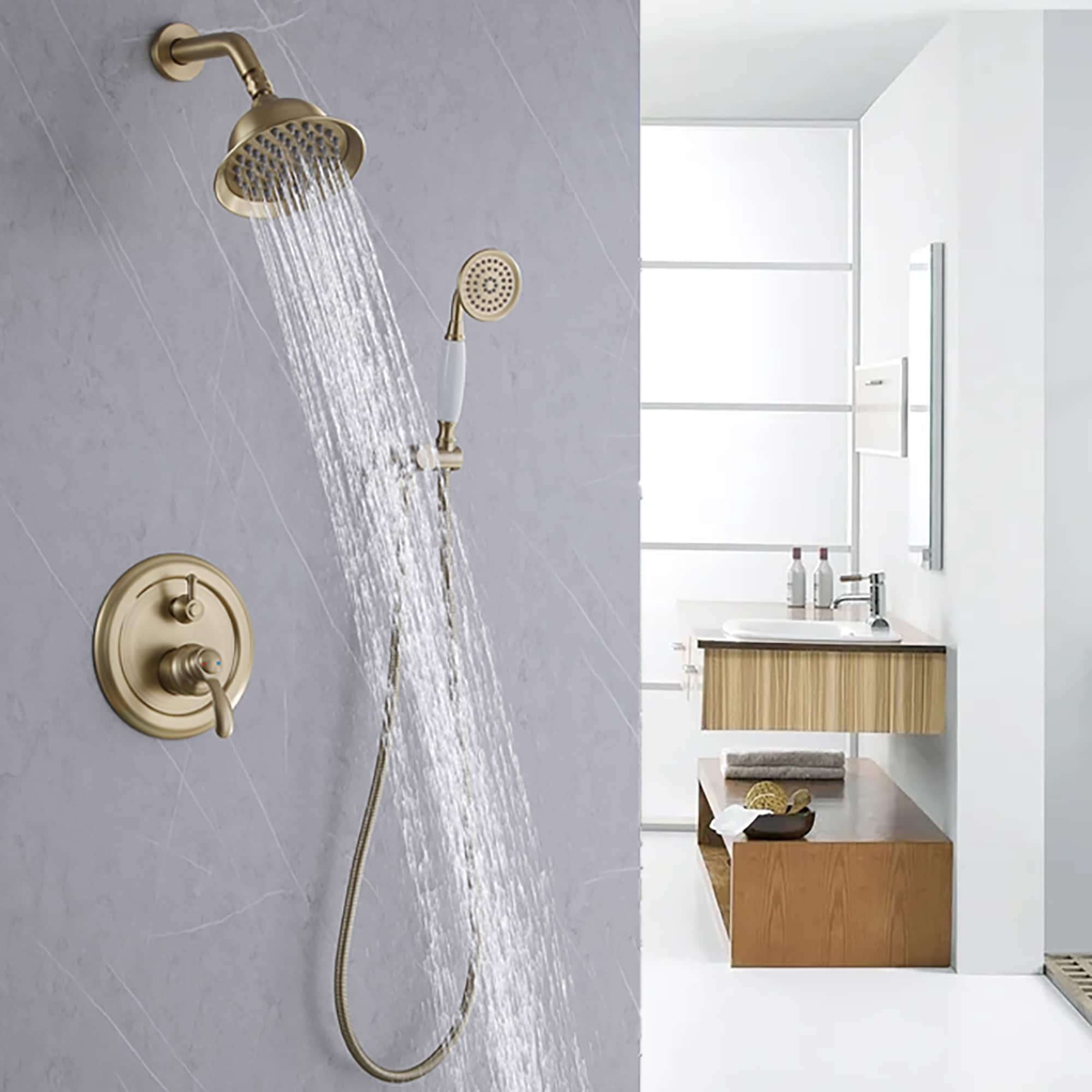 Modland Vintage 6'' Round Complete Rainfall Shower Head System with Handheld and Hose in Black / Gold