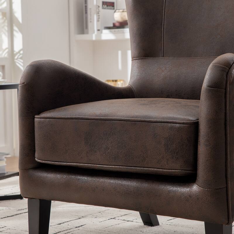 28''W High Back Accent Chair with Solid Wood Legs ,Retro Wingback Arm Chair