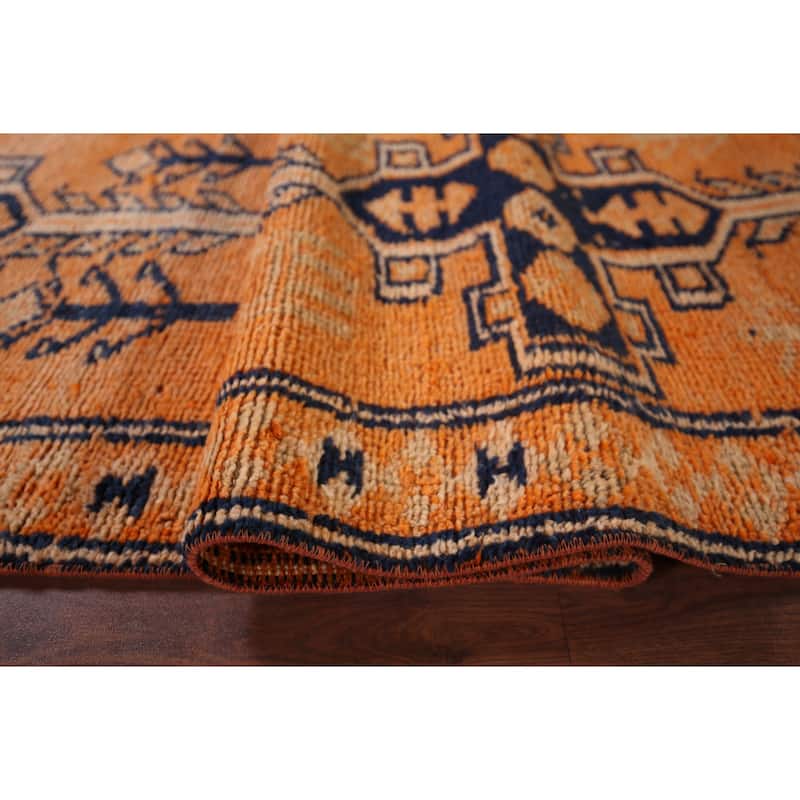 Tribal Anatolian Vintage Runner Rug Handmade Orange Wool Carpet - 2'9"x 11'2"