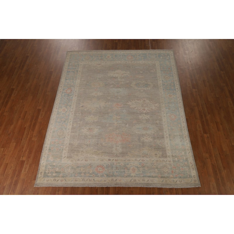 Hand Knotted Oriental 100% Wool Carpet Transitional All-Over Greys & Charcoal Oushak Area Rug - 9' 11'' X 7' 10''