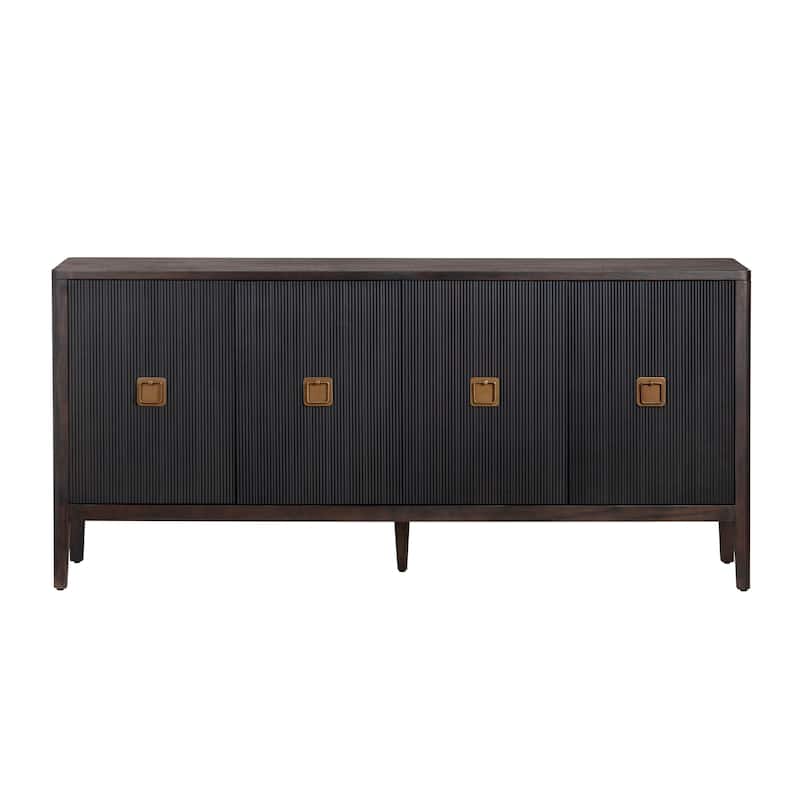 74 in. Brown Solid Wood 4 Door Media Credenza_Sideboard