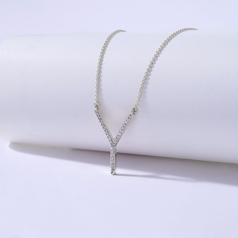 1/20ct TDW Diamond Classic Initial Pendant Necklace in Silver for Women - Y - White