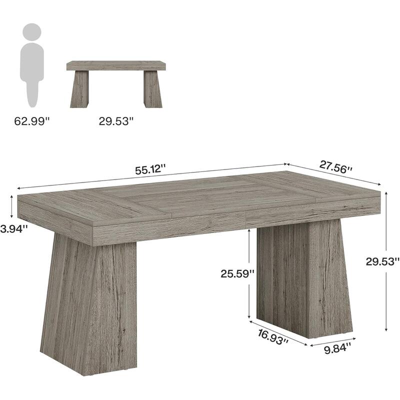 55" Executive Desk, Office Desk with Double Pedestal for Home Office