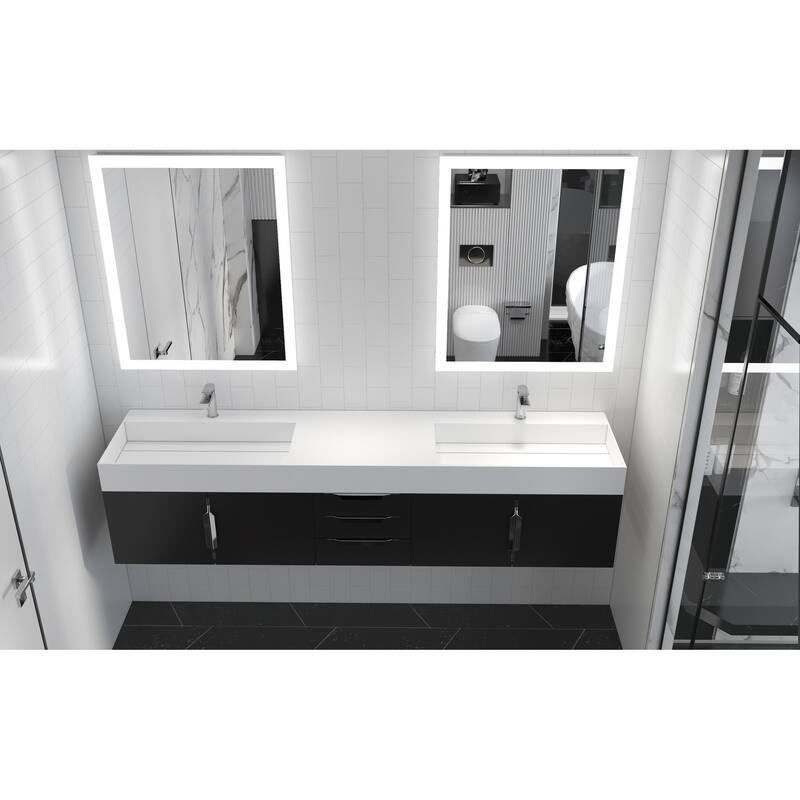 Amazon 84" Wall Mounted Double Bathroom Vanity Set w/ White Top