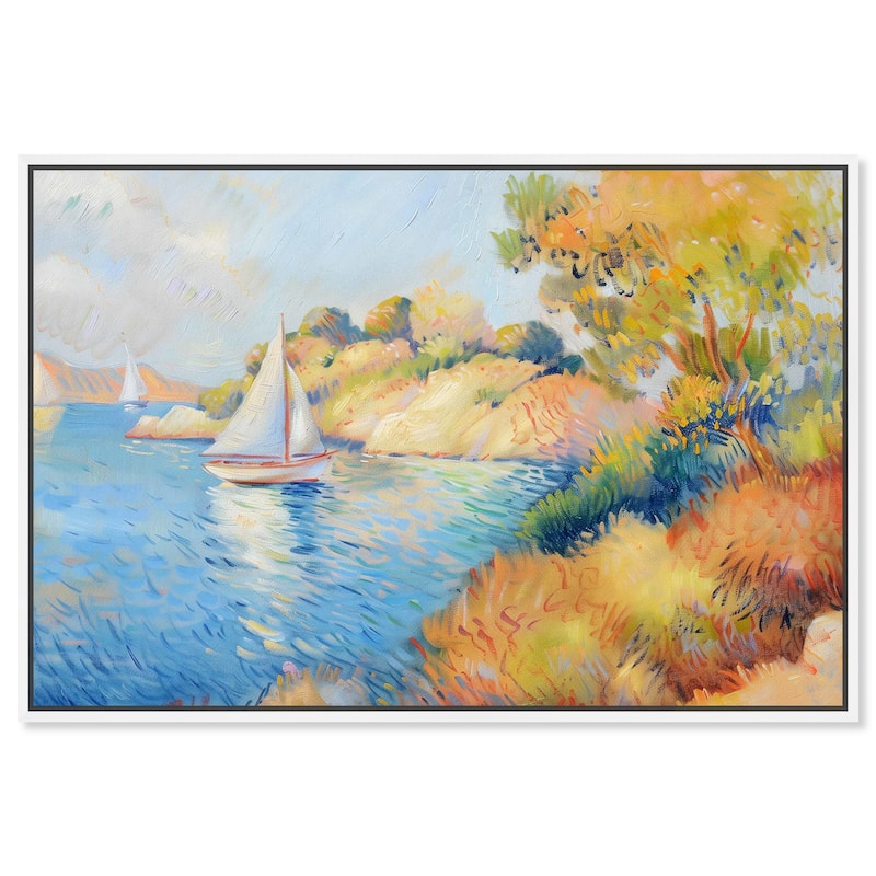 Art Remedy Sail Off In The Morning Framed Impressionism 1 Piece Canvas Wall Art /Monet And Van Gogh Inspired Art - 46 x 31 - White
