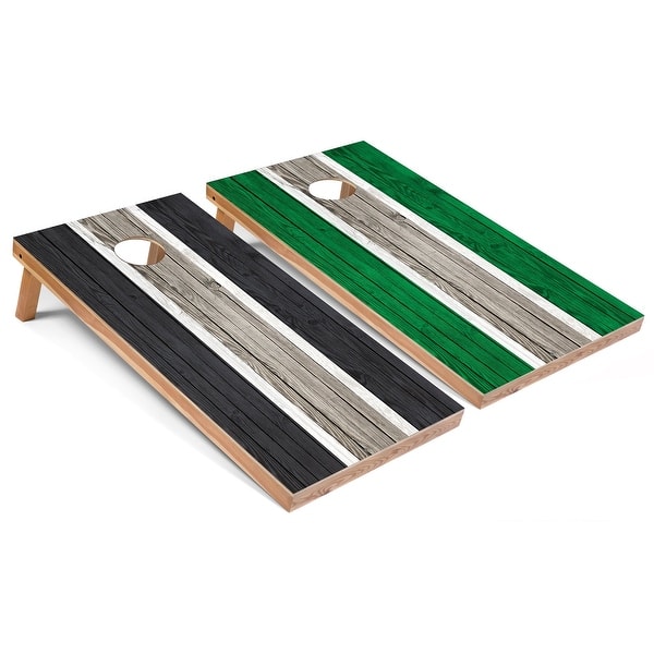 slide 2 of 6, Solid Wood Cornhole Boards - Dark Grey and Kelly Stripes Design Premium 2x4 (24" x 48") - Include ALL Accessories