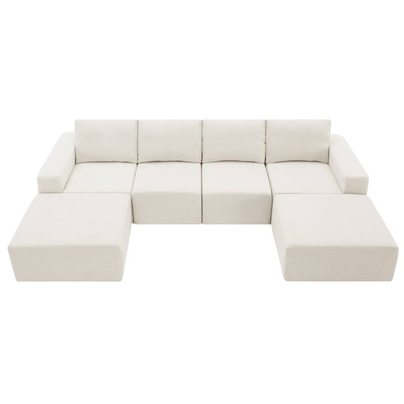 110" Chenille U-Shaped Sectional Sofa with Ottomans & Deep Seat