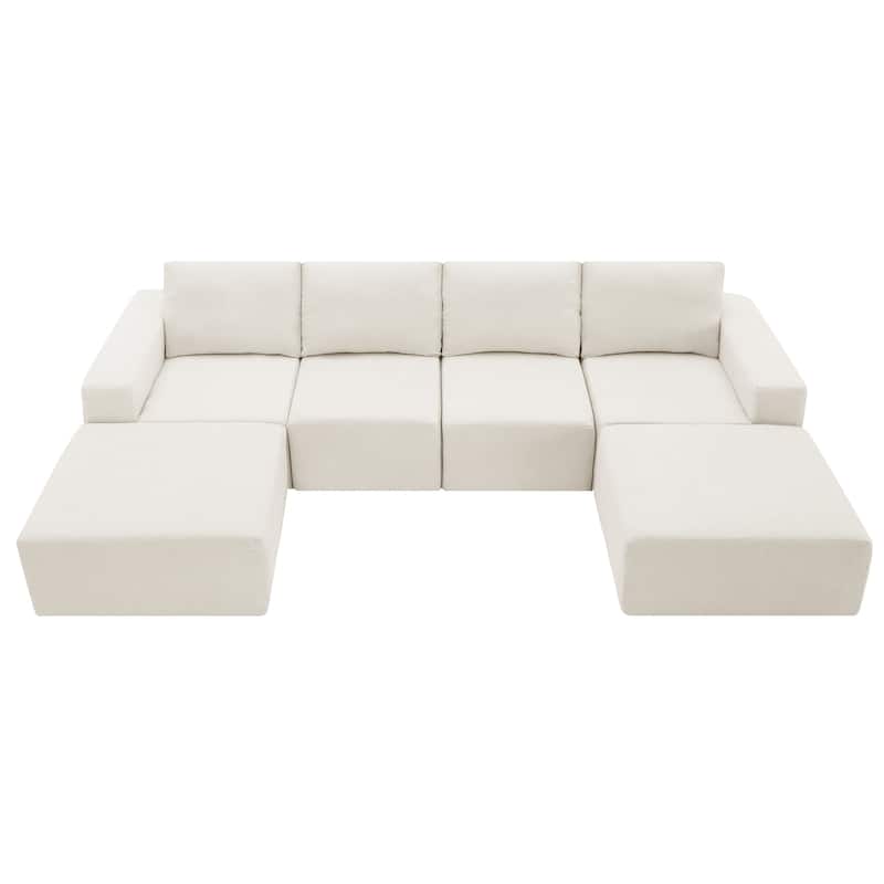 Modular U-Shaped Sectional Sofa with 2 Ottomans, Chenille Cloud Floor Couch, Fully Compressed Upholstered Sofa