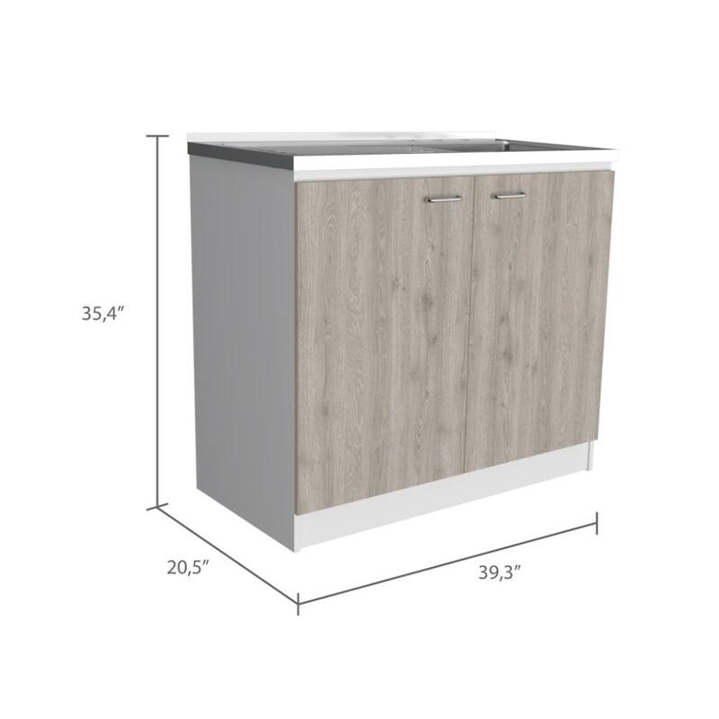 39-Inch Kitchen Sink Cabinet with Double Doors, Two Shelves, and Stainless Steel Top,Faucet Not Included