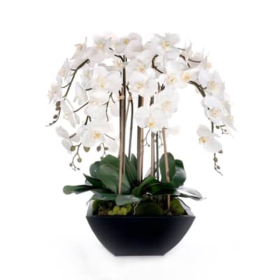 Real Touch White Orchids Flower Arrangement in Black Pot