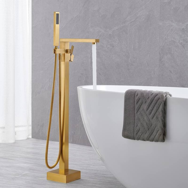 Gold/Black/Sliver Freestanding Bathtub Faucet, Floor Mount Bathtub Filler with Handheld Shower
