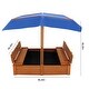 preview thumbnail 2 of 6, Wood Sandbox with Cover and 2 Bench Seats , Sand Boxes (Natural Wood)