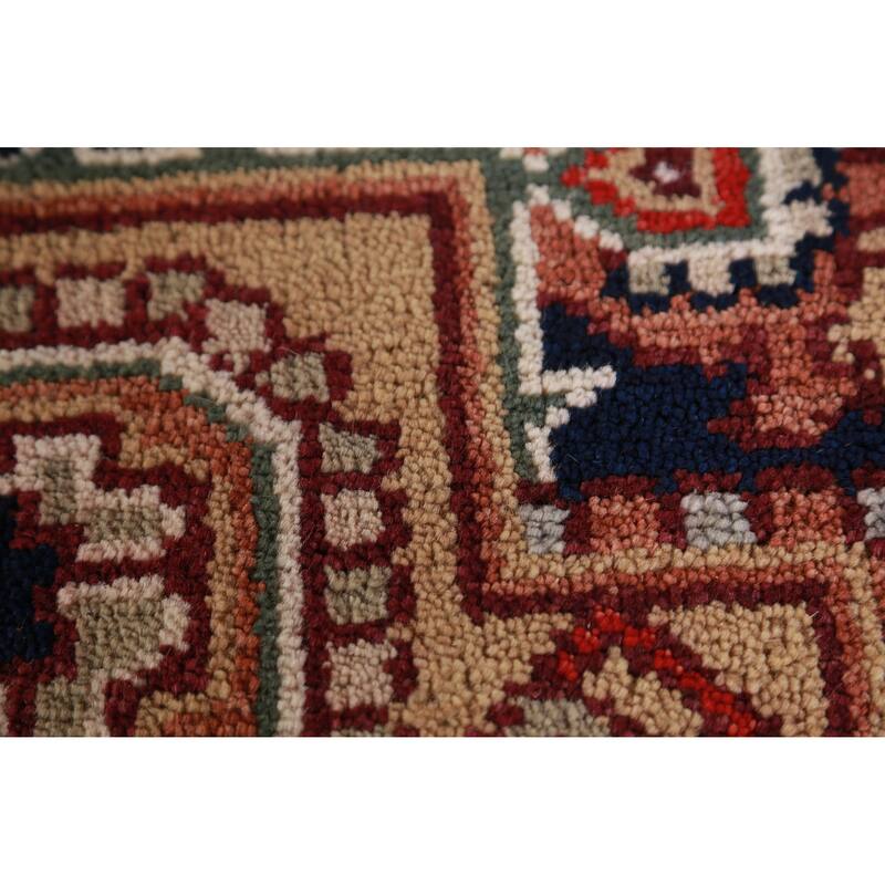 Hand Knotted Oriental 100% Wool Carpet Traditional Medallion Navy Blue & Blues Heriz (serapi) Area Rug - 9' 10'' X 8' 2''