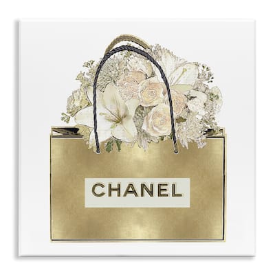 Stupell Flowers in Gold Bag Wall Plaque Art Design By Madeline Blake