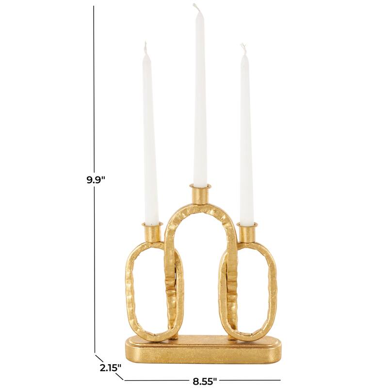 Gold Metal Interlocked Chains Decorative Candle Holder with Rectangle Base - 2"W x 9"L x 10"H