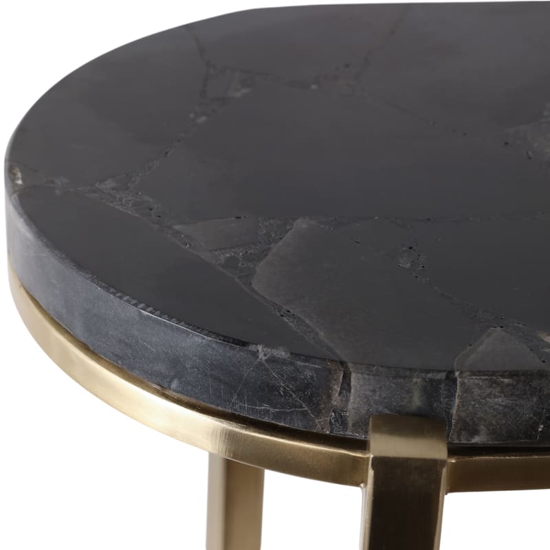 Stone Metal Side Table Modern Slim Base (Set of 2) - 22/24" Black - 24.0"