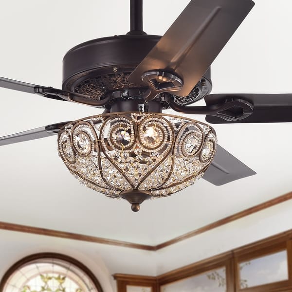 slide 2 of 7, Oil Rubbed Bronze 5-blade 48-inch Crystal Ceiling Fan (Optional Remote)