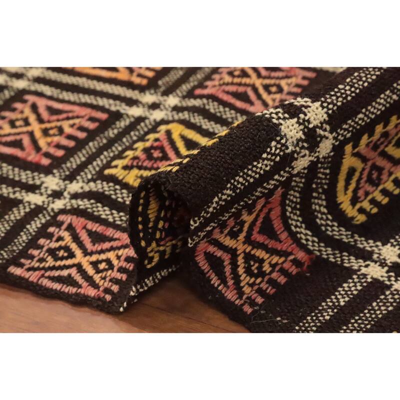 Hand Woven Oriental 100% Wool Carpet Southwestern Tribal Multi-Colored Kilim Runner Rug - 9' 1'' X 4' 2''