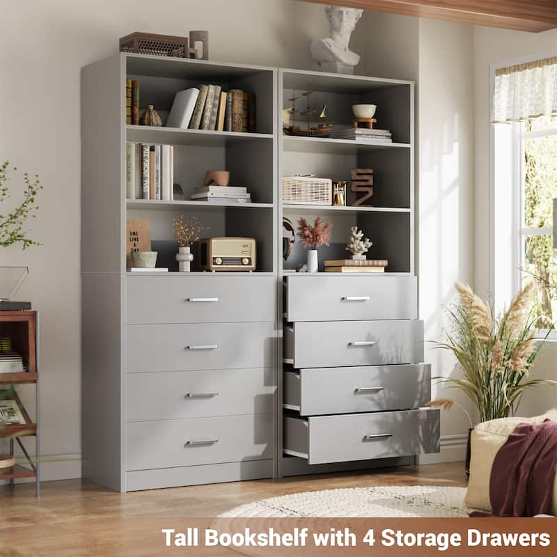 Freestanding Closet Organizer with 4 Drawers and 4 Shelves, Wooden Closet System for Walk-in Closet