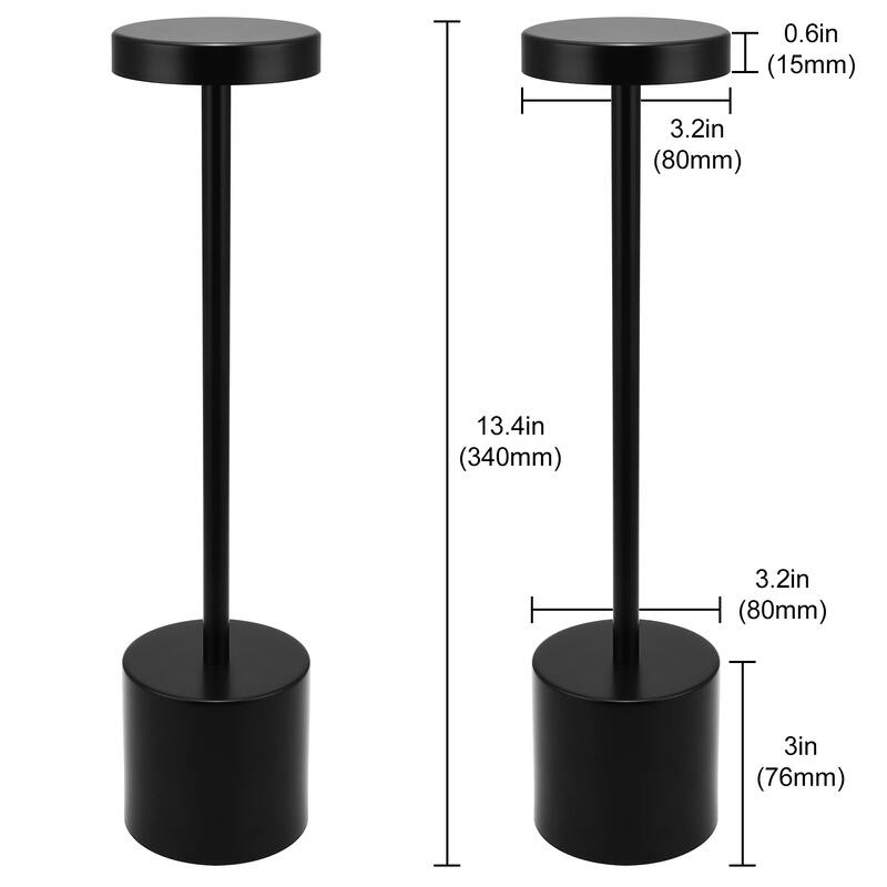 Modern Cordless Small Table Lamps Set of 2, Portable LED Desk Lamp, 3600mAh Rechargeable Battery Operated Lighting - 3.54 in.