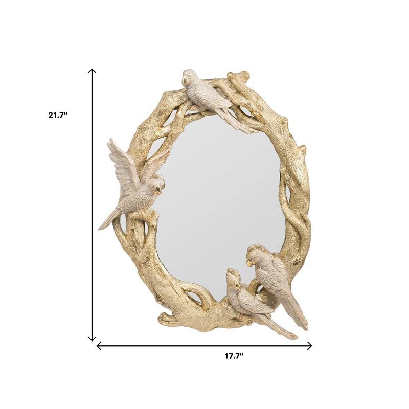 HomeRoots 22" Gold Birds and Branches Resin Framed Accent Mirror - 17.7' X '21.7' X '3.1