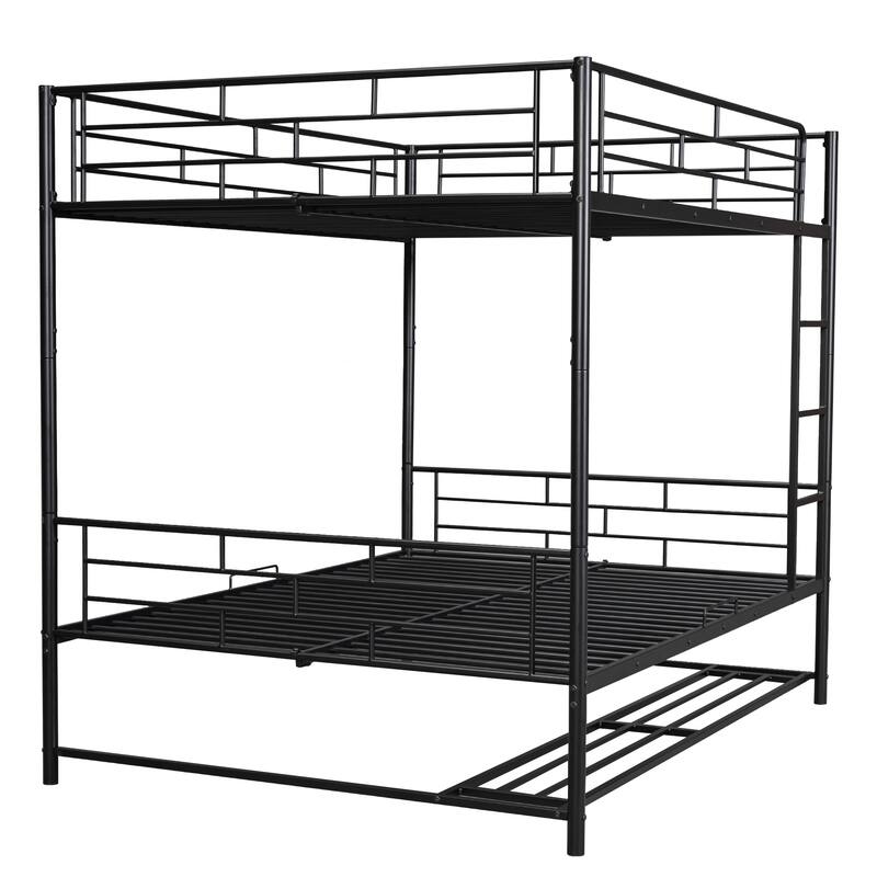 Full Over Full Metal Bunk Bed with Shelf and Guardrails