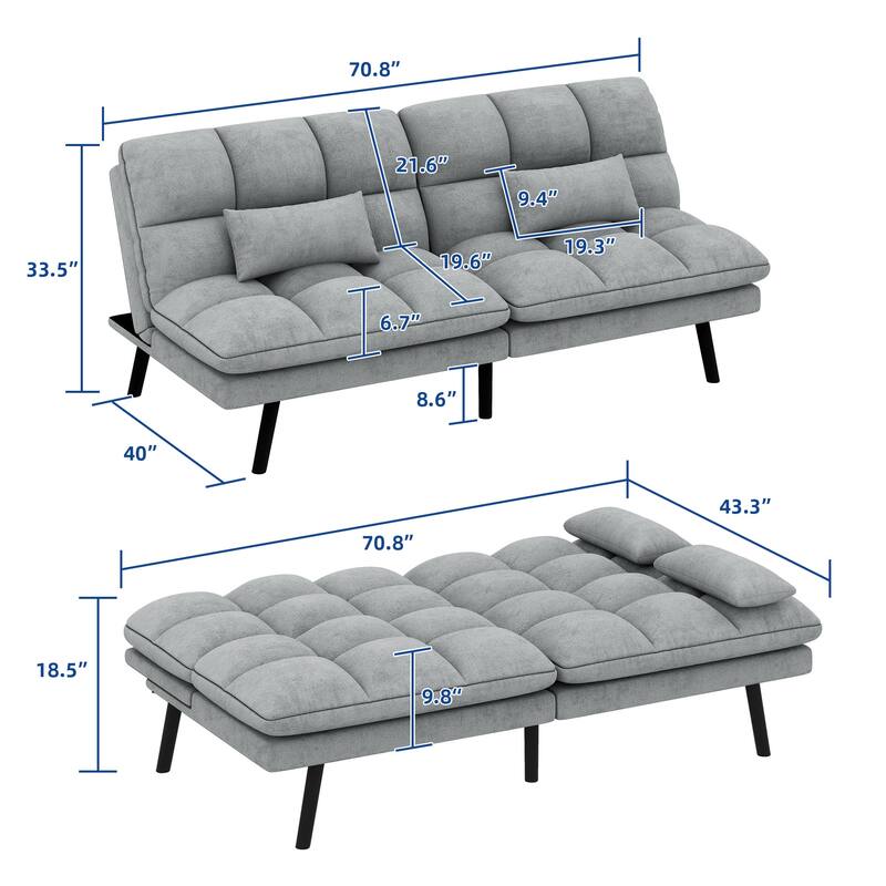 Moasis 70.8" Futon Sofa Bed Convertible Upholstered Couch Sleeper with Reclining Sleeper Split Tufted Back