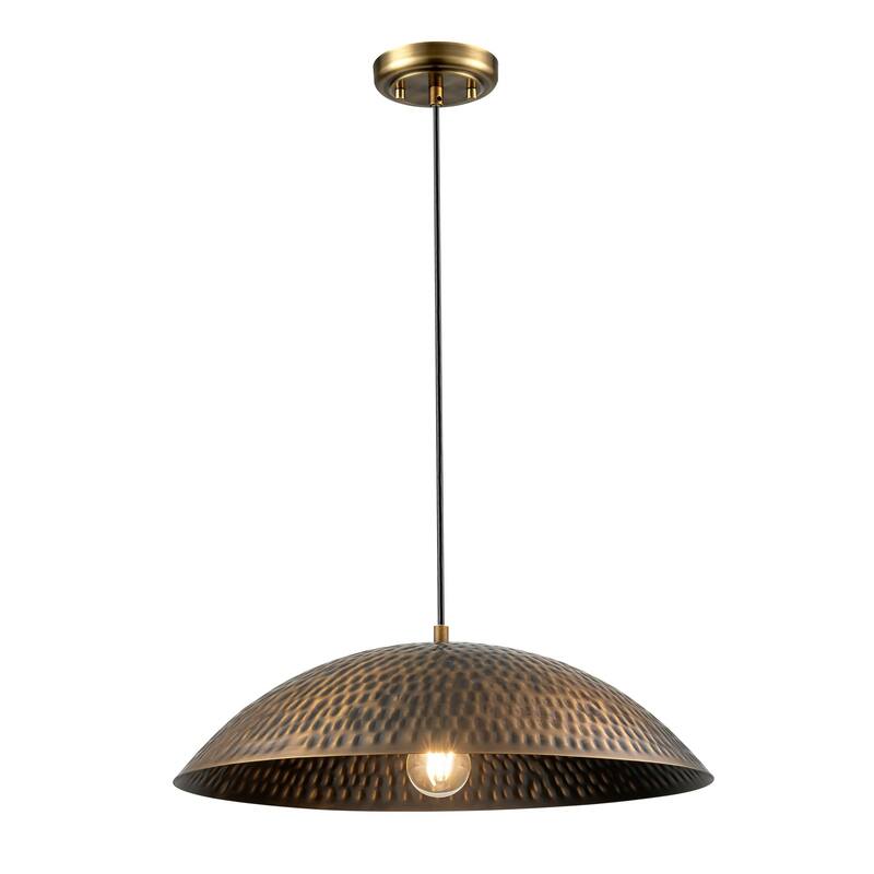 1-Light Industrial Vintage Antique Bronze Dome Pot Lid Pendant Light - 19.69 in. W x 5.91 in. H