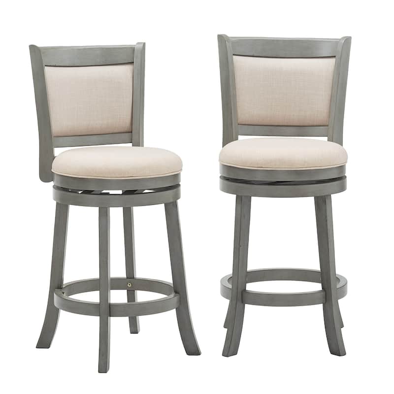 Rovinj Upholstered Back Swivel Stool - Antique Grey-Beige Linen