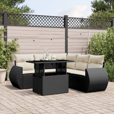 vidaXL Patio Sofa Set with Cushions Outdoor Furniture 6 Piece Poly Rattan