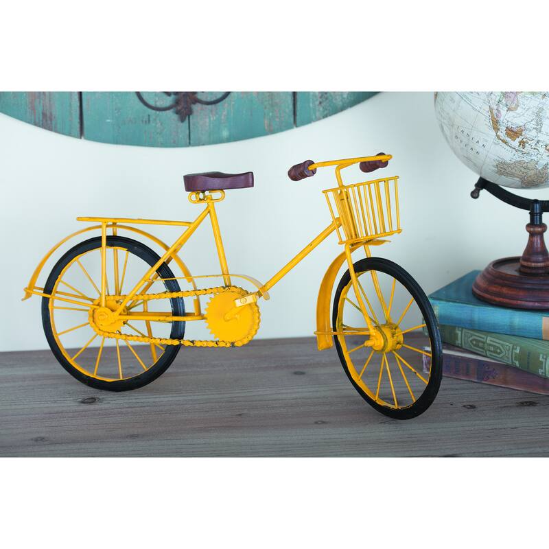 Yellow, Blue or Silver Metal Bike Decorative Sculpture with Wood Accents