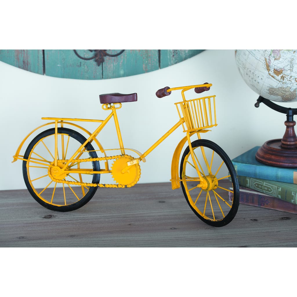Yellow, Blue or Silver Metal Bike Decorative Sculpture with Wood Accents