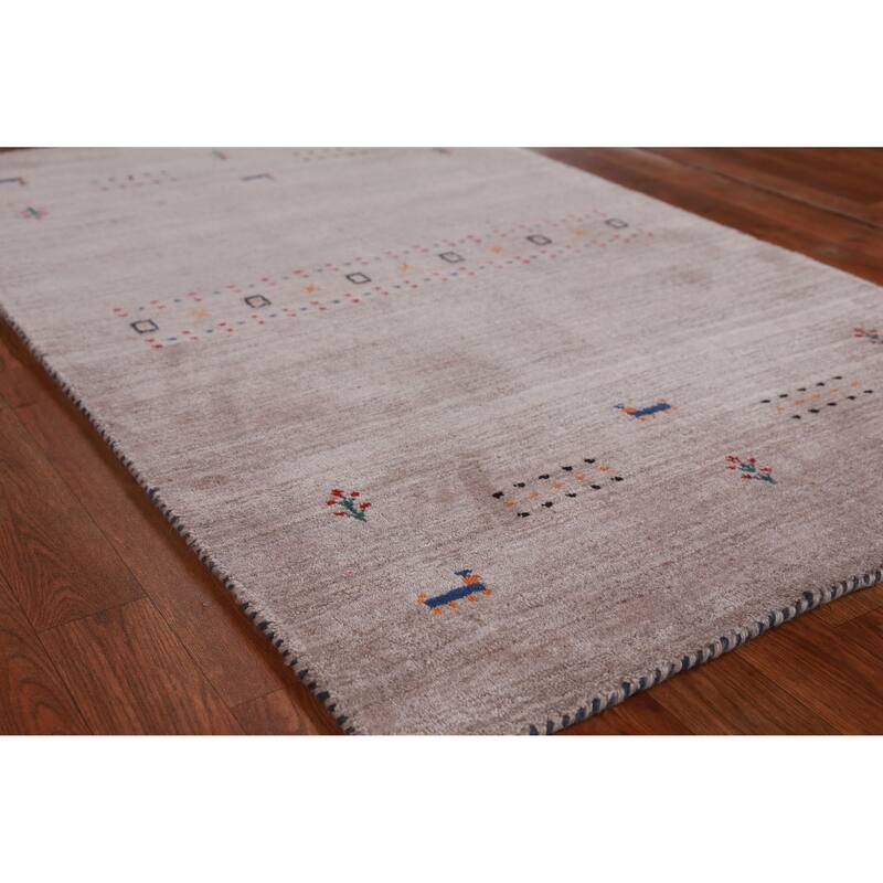 Hand Knotted Oriental 100% Wool Carpet Tribal Stripe Brown Gabbeh Area Rug - 4' 11'' X 3' 1''
