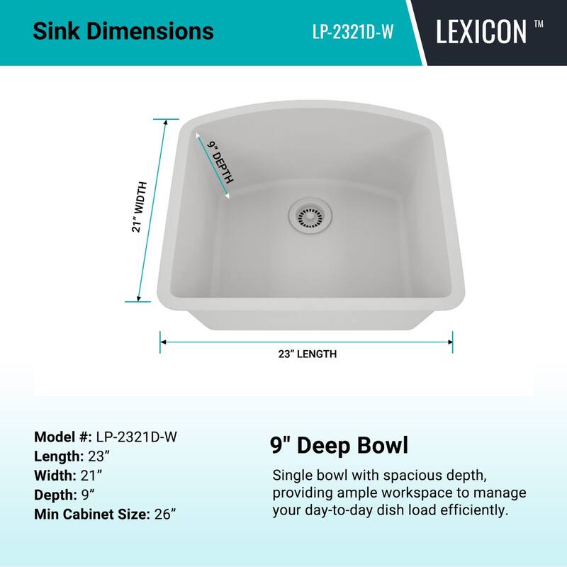 Lexicon Platinum 2321D Quartz Composite Single Bowl Kitchen Sink
