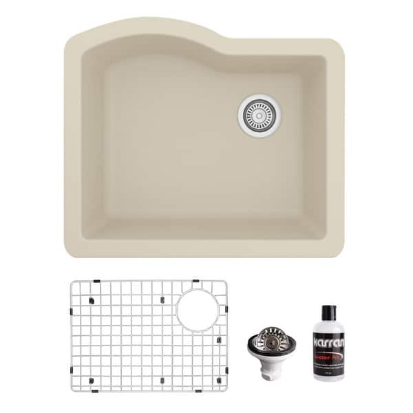 slide 2 of 60, Karran Undermount Quartz 24 in. Single Bowl Kitchen Sink Kit Bisque