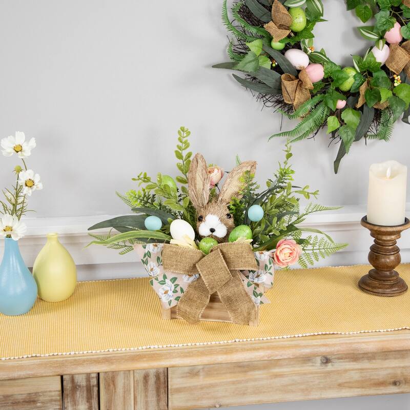 Boxed Floral Arrangement with Bunny Tabletop Easter Decoration - 12"