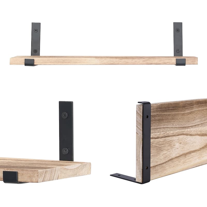 Wood Floating Shelves, Set of 4 Wall Mounted Shelves for Bathroom Bedroom Living Room, and Kitchen Wall Decor 15.7*5.9in - Light Brown