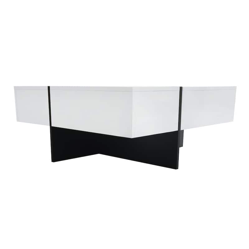 Roomfitters Square Coffee Table with Hidden Storage, Modern High Gloss Center Table with Extendable Sliding Top