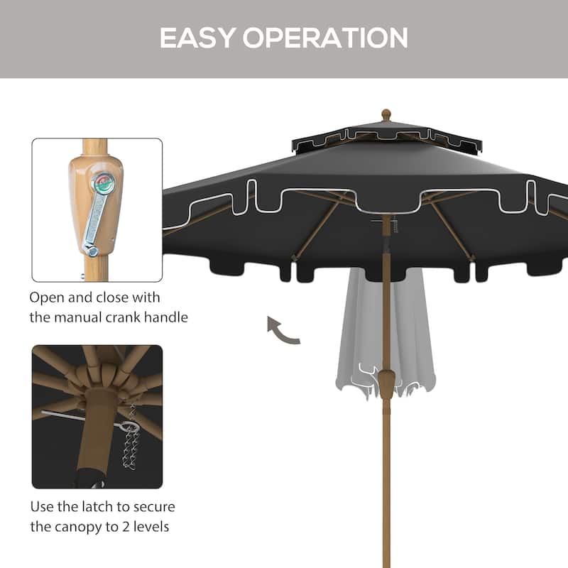 9' Umbrella with Push Button Tilt and Crank,Double Top Ruffled,8 Ribs