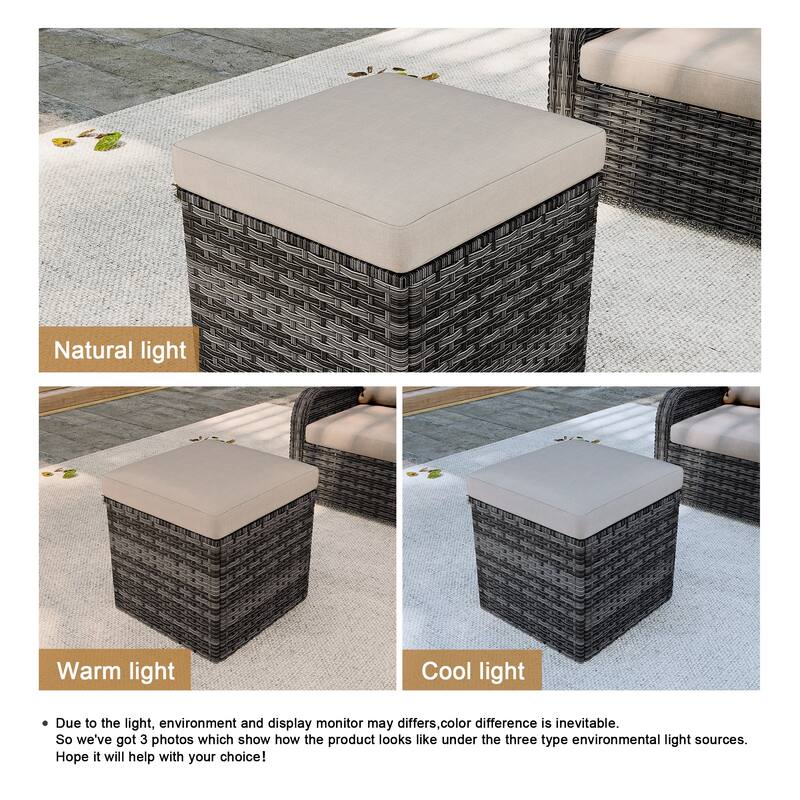 Outdoor Patio PE Wicker Ottoman with Cushion