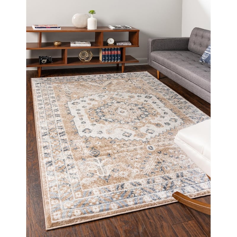 Contemporary Trabzon Collection Area Rug - Beige-Ivory - 8'x10'