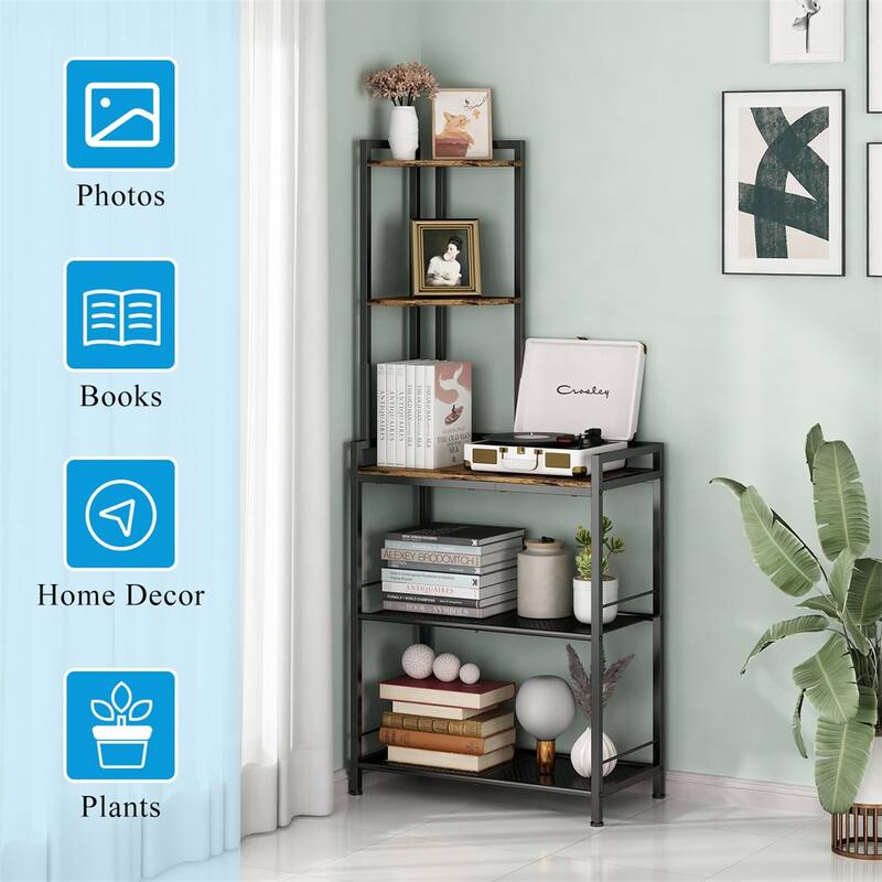5 Tier Corner Bookcase Shelf, Freestanding Corner Unit Bookcase Bed