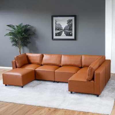 Magnus Mid-Century Modern Modular Sectional Leather Sofa
