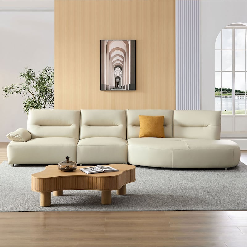 Leather Sectional Curved Shaped Sofa Couch for Living Room,Upholstered 4-Seat Sofa Set