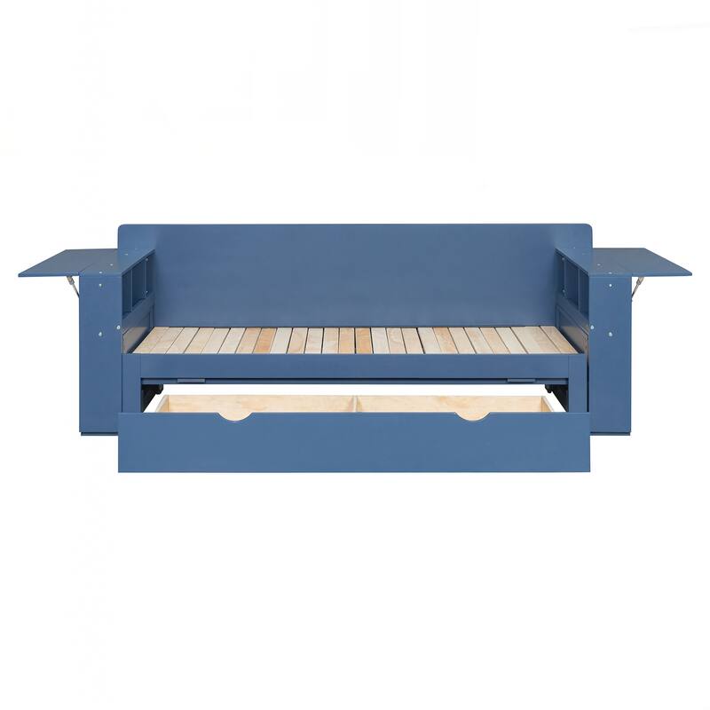 Queen Size Daybed with Removable Desk, Storage Drawers & Hydraulic Side Table