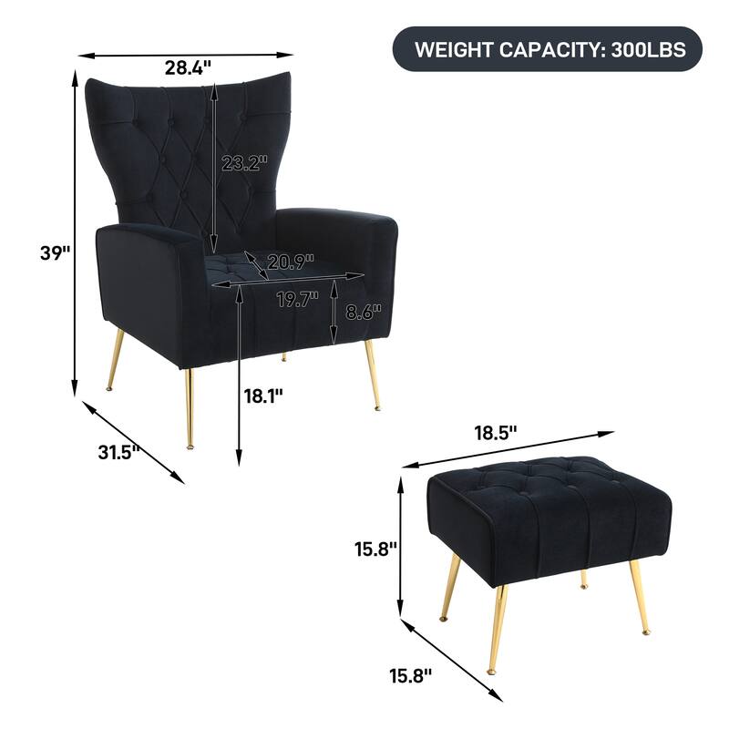 Ouyessir Upholstered Tufted Accent Chair with Ottoman