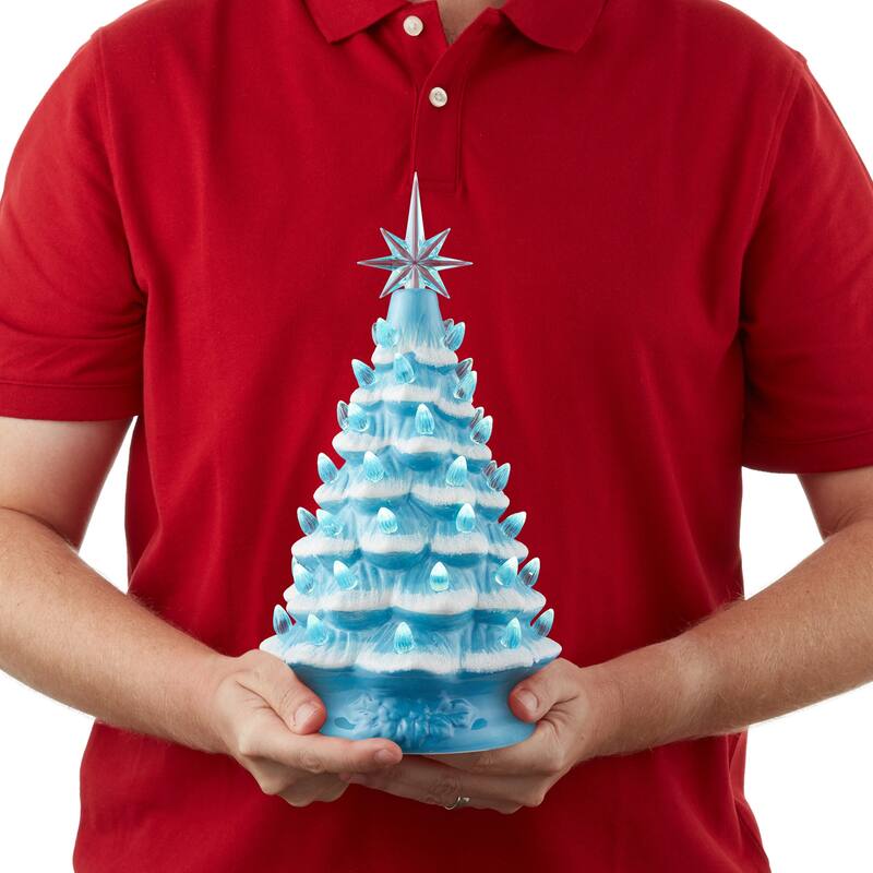 12in Hand Painted Ceramic Christmas Tree PreLit Tree with Star