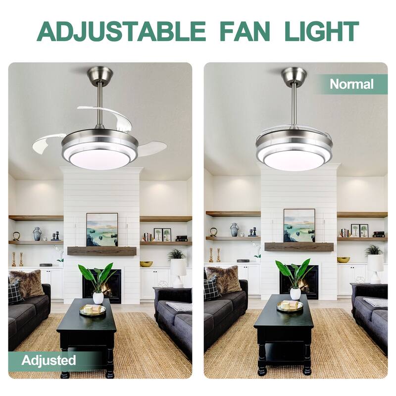 Cusp Barn 36 Inch Retractable Ceiling Fan with Lights, Modern 6 Speeds Silent DC Motor Fandelier Ceiling Fan for Bedroom